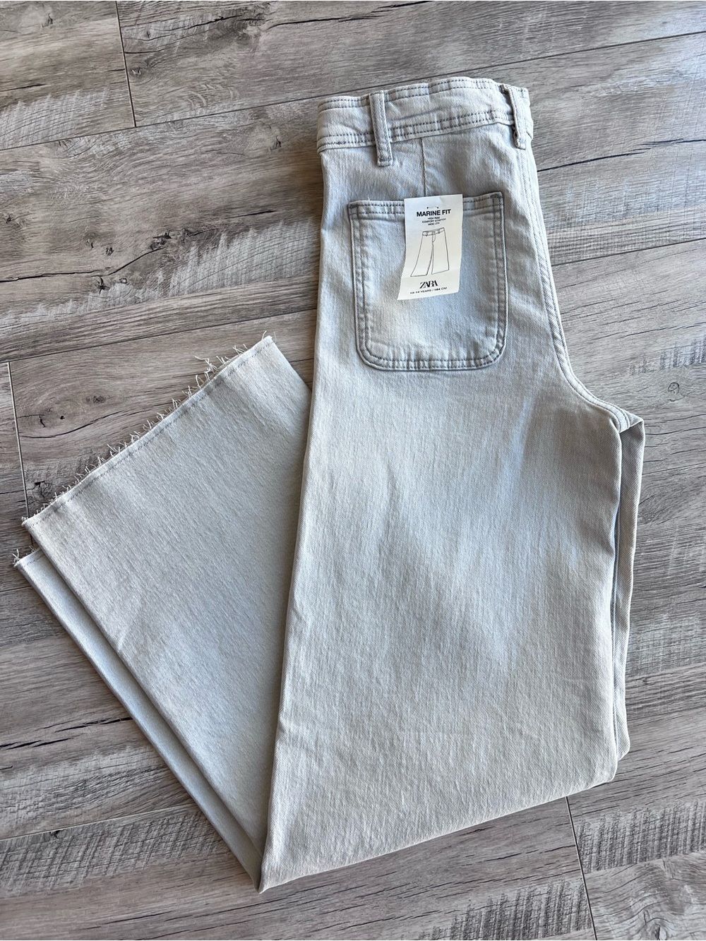 NWT Zara Girls Light Gray Marine Fit Wide Leg Jeans